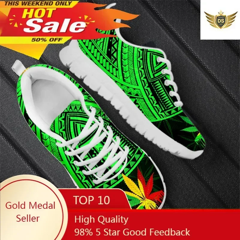 

Jamaica Weed With Vintage Tribal Pattern Women's Casual Flat Shoes Comfortable Mesh Lace-Up Ladies Sport Shoes