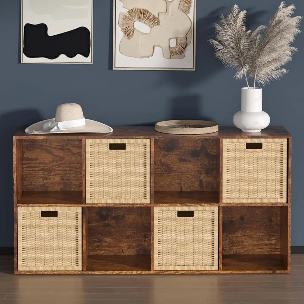 백색 목재 8칸 정리함, 밀폐형 뒷면, 거실 수납 솔루션