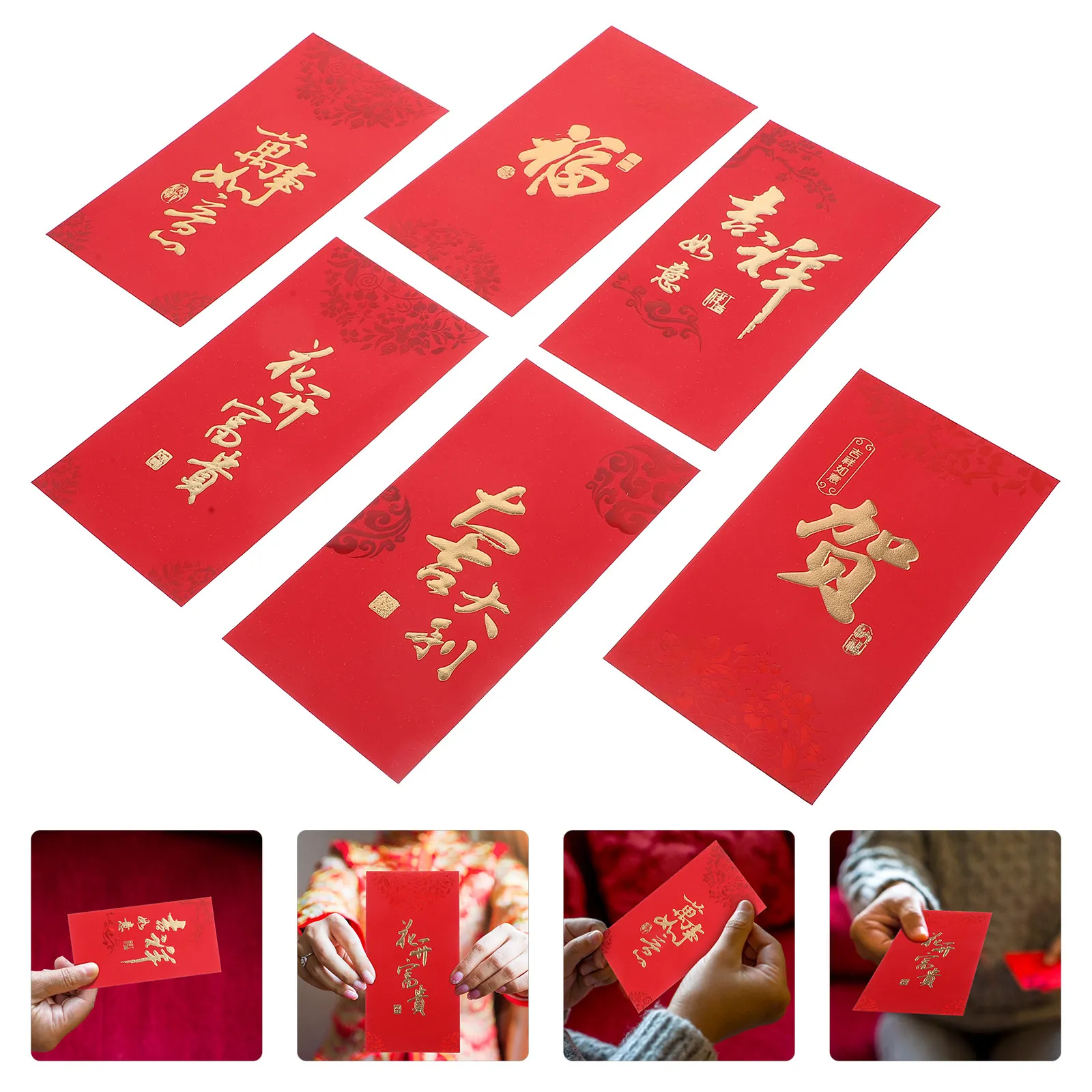

6Pcs Creative Red Envelopes Chinese New Year Money Pouches Dragon Year 2024 Spring Festival Gift Paper Red Packets for Wedding