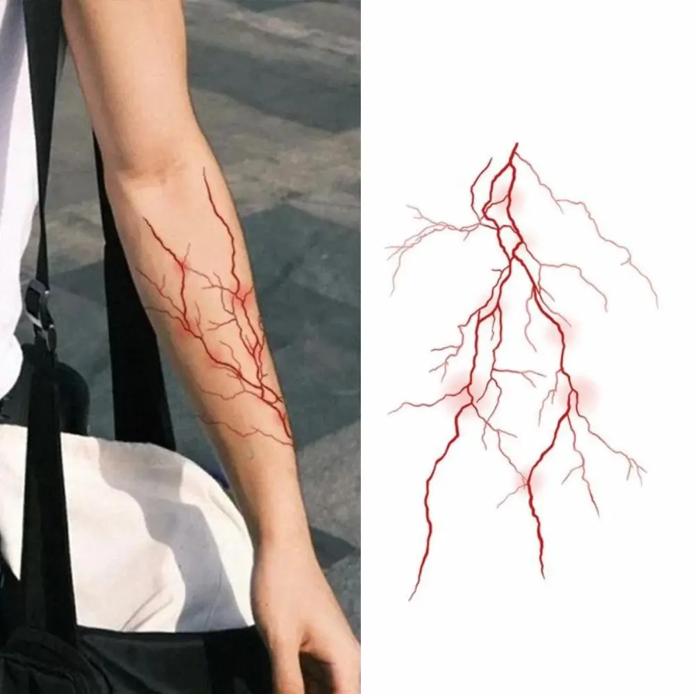Waterproof Temporary Tattoo Sticker Long Lasting Washable Disposable Tattoo Sticker Water Transfer Paper Red Lightning Pattern