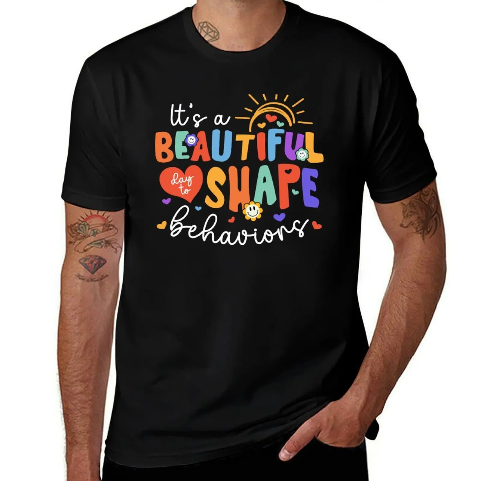 It's A Beautiful Day To Shape Behaviors Therapist Retro Groovy RBT Crew ABA Therapy Squad T-Shirt