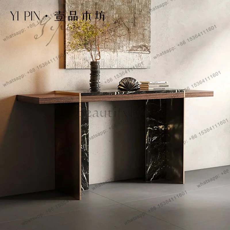 Italian simple solid wood entrance table marble countertop entrance table end view table