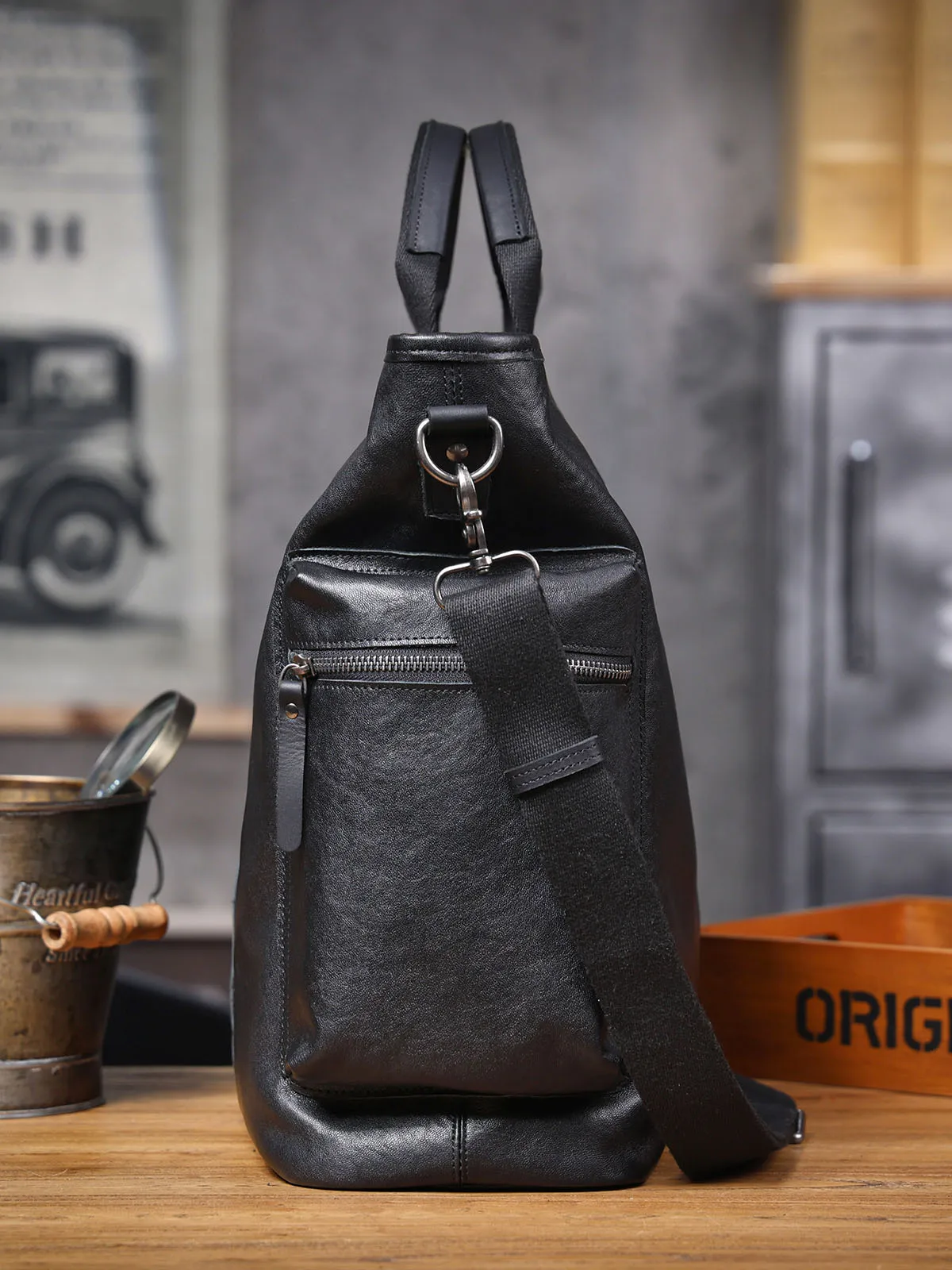 PNDME designers handmade vegetable tanned cowhide men's black briefcase genuine leather women large capacity laptop handbag