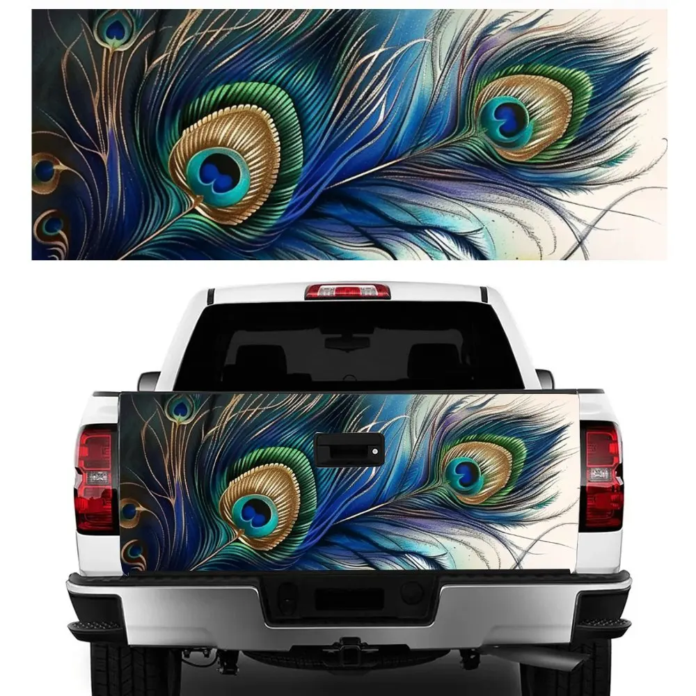 

Peacock Feather Art Painting Car Tail Trunk Protect Vinly Decal Auto Accessories DIY Hood Decoration Sticker for Off-road Pickup