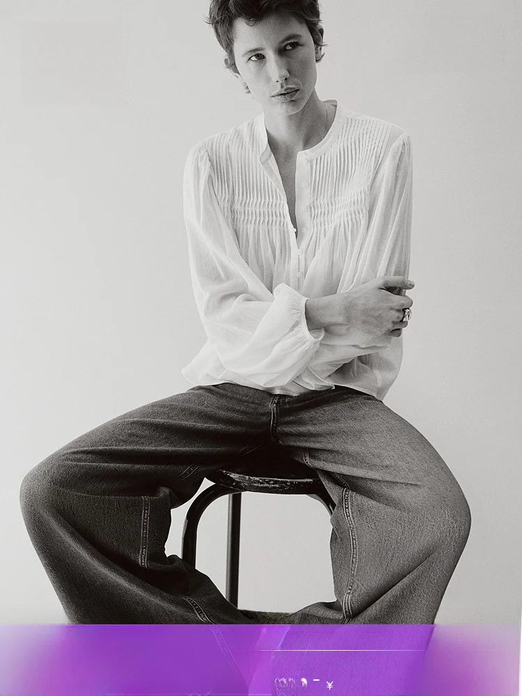 

Spring New Arrival Women's irt Fine Pleats Casual Loose Fit Long Sve Button up round Ne Cotton Rayon Blend