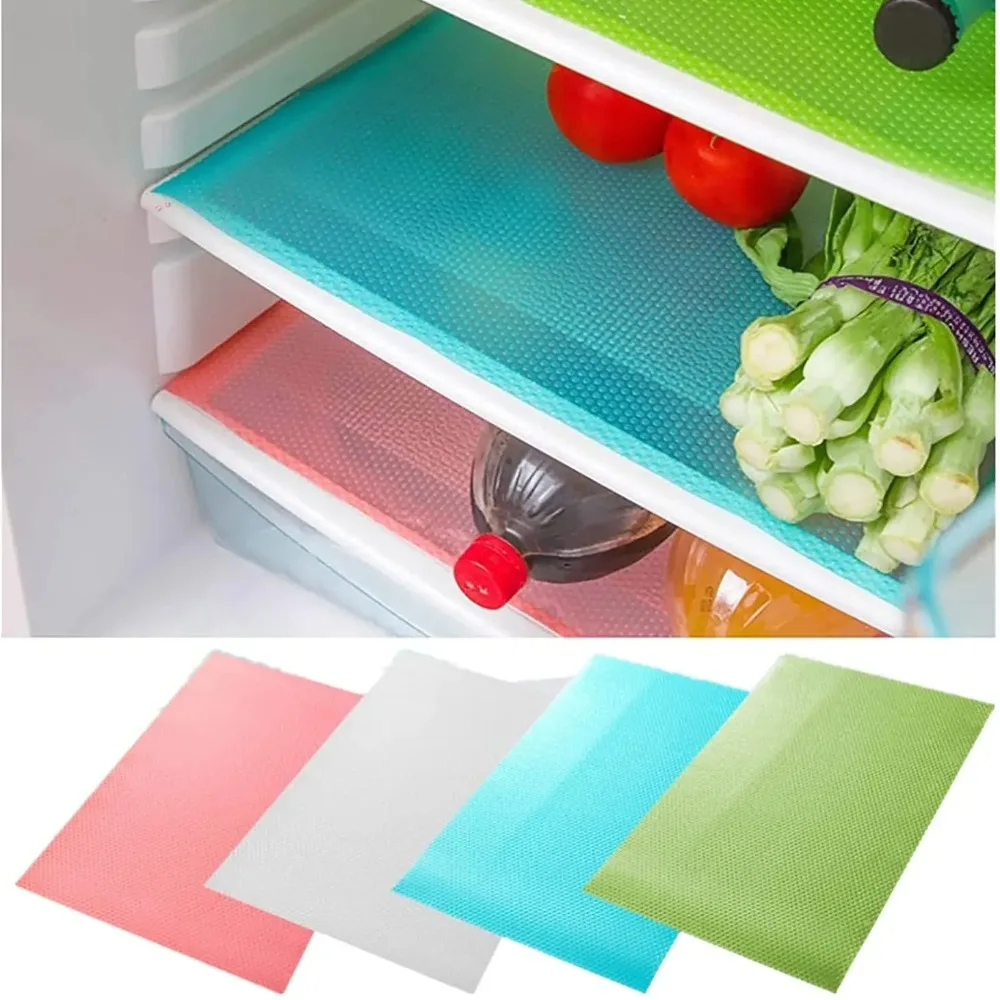 4PCS/Set Refrigerator Lining Kitchen Shelf Drawer Refrigerator Cabinet Layer Mat Washable Cuttable EVA Lining Protective Film