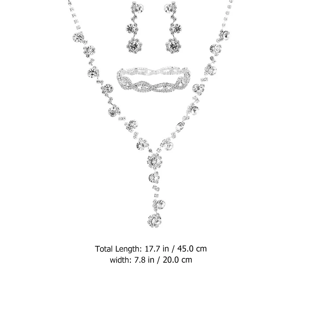 

1 set 1 Set Full Diamond Wedding Jewelry Set Rhinestones Earrings Necklace Bracelet Bridal Accessories For Prom Birthday Party