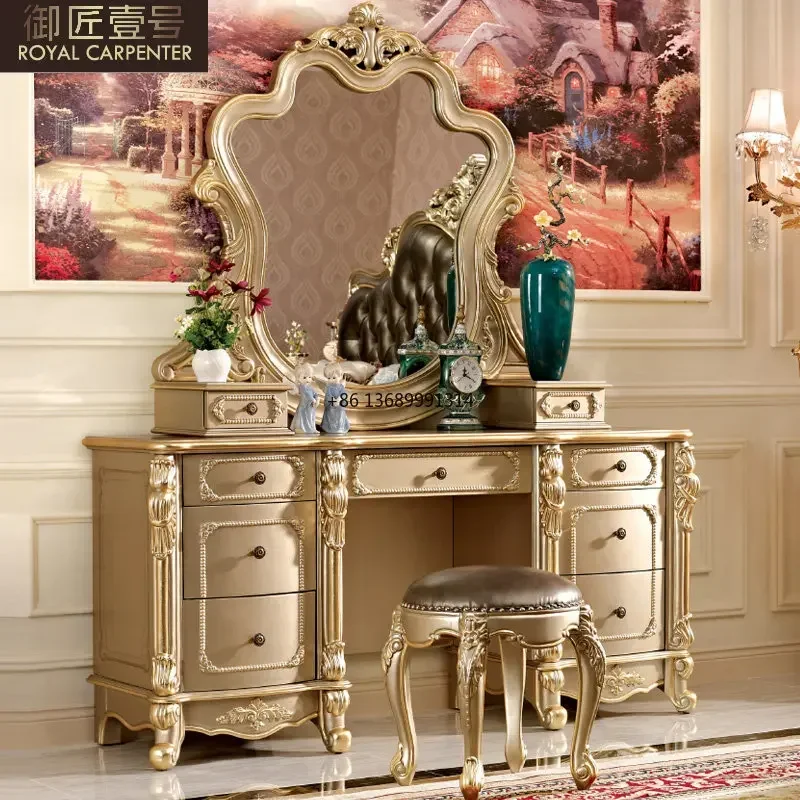 

European dressing table Princess Neoclassical solid wood carving master bedroom dressing table mirror stool