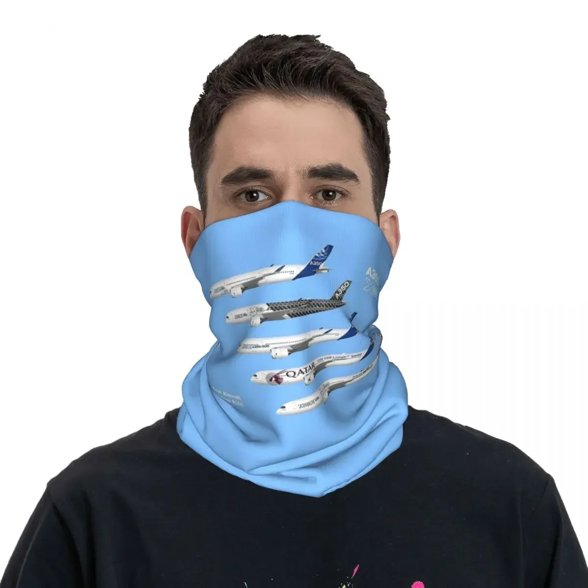 Airbus A350 Test Aircraft Fleet Illustration Bandana Neck Cover Printed Mask Scarf Warm FaceMask Cycling For Men Women Adult