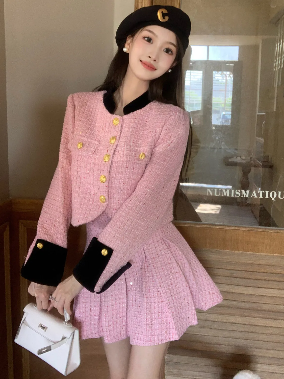 Gonna giacca da donna in Tweed di fascia alta con senso primavera e autunno 2023 cappotto corto a maniche lunghe alla moda Set a due pezzi