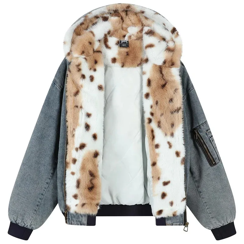 الشتاء رشاقته الدنيم الستر الرجال خمر مبطن سترات معاطف دافئة الشارع الشهير Harajuku الهيب هوب المتضخم جواكت شتوية #2