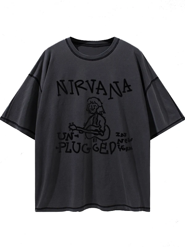 Washed Vintage Rock Short Sleeve T-Shirt Design Ming Fan Line New Band Discontinued Activity Youth Casual Cotton Breathable S...