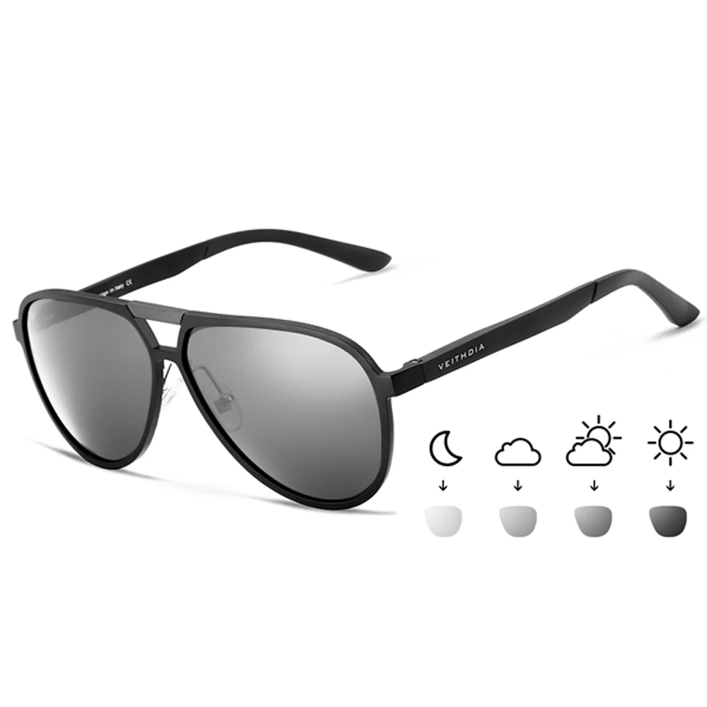 VEITHDIA-Brand Aluminum Magnesium Polarized Sunglasses, Photochromic UV400 Lens, Eyewear Accessories, Male and Female, 6850