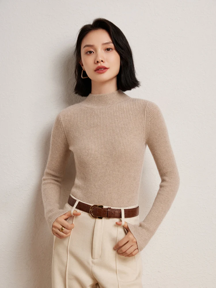 

Thick Women's Autumn Winter Warm Pullover Mock Neck 100% Cashmere Sweater Comfortable Soft Long Sleeves Female Clothing Tops