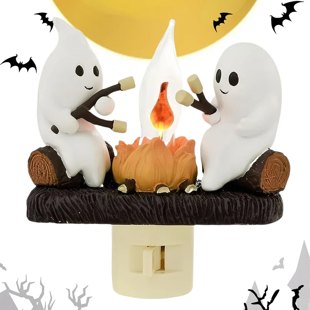 Ghost Campfire Flickering Night Light 2024 Halloween Festival Lantern Fire Marshmallow Night Light Wall Decoration Lovely Lamp