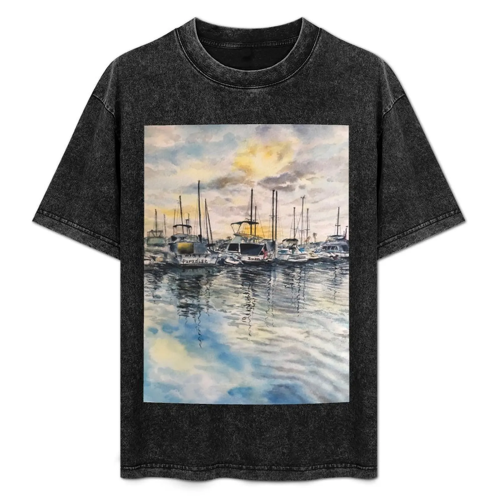 

Watercolor Yacht At San Diego Mission Bay T-Shirt Plus Size Lightweight Tee Shirt