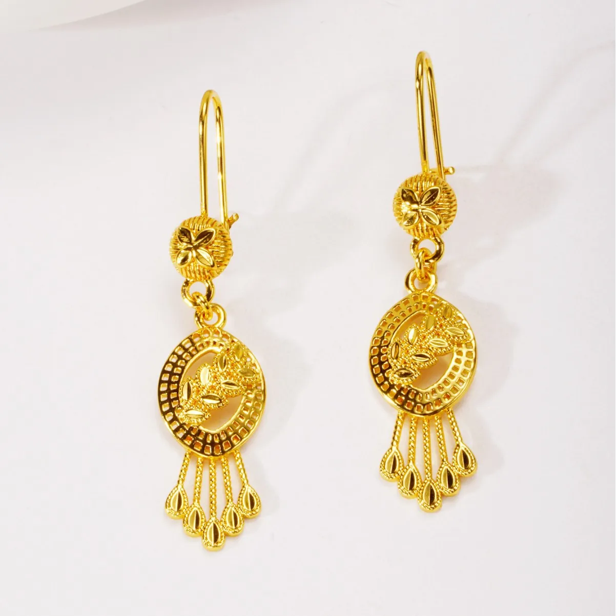 9999 gold wheat ear pendant - high-end Bohemian-style leaf earrings - ethnic-themed ear ornaments for wholesale in scenic areas