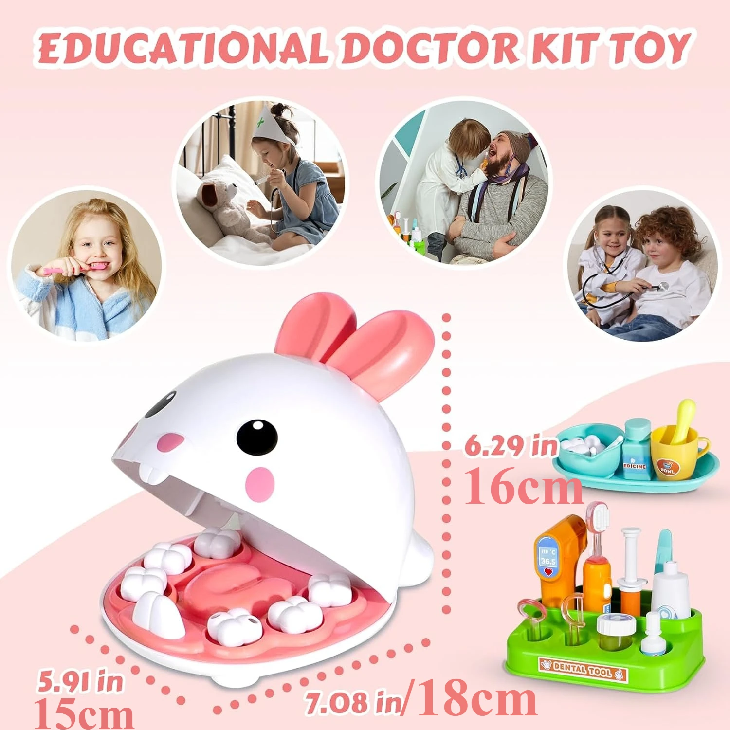 مجموعة أدوات طبيب الأرنب للأطفال الصغار، مجموعة ألعاب طبية للطبيب، فرشاة لعب الأدوار لطبيب الأسنان، ألعاب الأسنان للفتيات والأولاد
