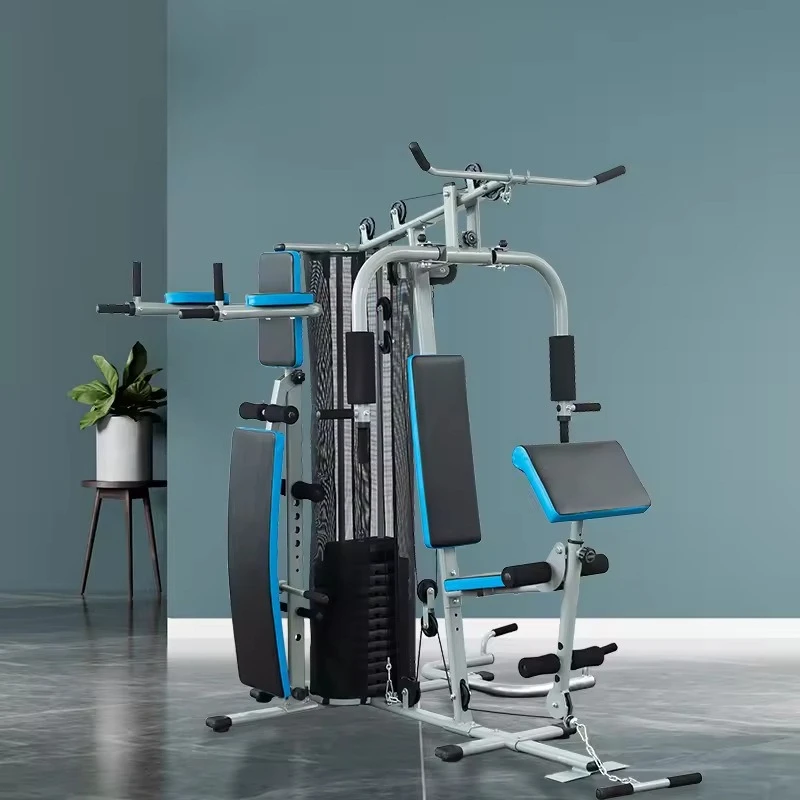 Three-person station indoor comprehensive trainer, home sports fitness strength combination multi-functional fitness equipment