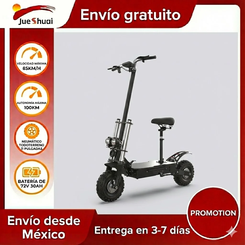 

6000W Powerful Electric Scooter 220kg Max Load 72V 30Ah Battery 11" Off-Road Tire Front Hydraulic Suspension Dual Disc Brake