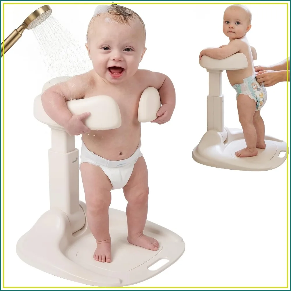 

Foldable Baby Bath Stand for Infants 6 Months & Up, Adjustable Shower Standing Support with Shower Holder