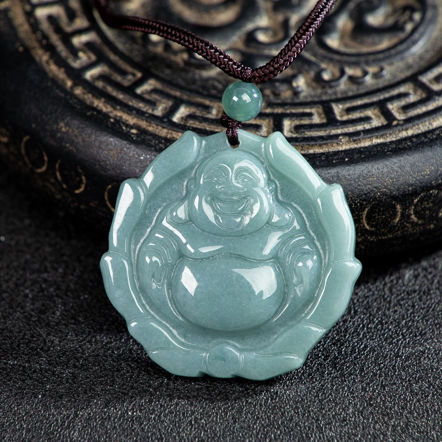 

TIMESWIND Natural A-type Jade Blue Heart with Buddha Pendant Women Necklace with Certificate