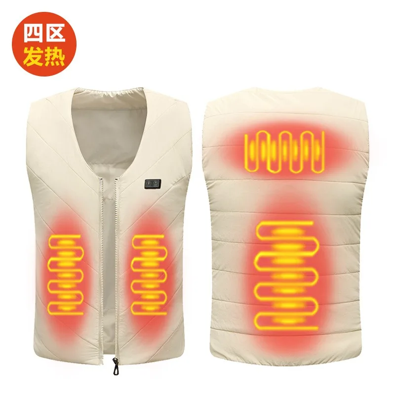 เสื้อกั๊กผ้าฝ้ายอุ่นร้อนอัจฉริยะสำหรับฤดูหนาวผู้ชาย 4 จุดให้ความร้อน คอวี แขนกุด เสื้อกั๊กผู้หญิงสำหรับกิจกรรมกลางแจ้ง ยืดหยุ่น อุ่น ทนความร้อน เสื้อแจ็คเก็ตพัฟเฟอร์ผู้ชาย