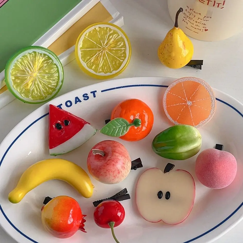 Simple Cherry Simulation Fruit Hairpin Lemon Peach Cute Hair Clip Fake Food Korean Style Barrette Girls