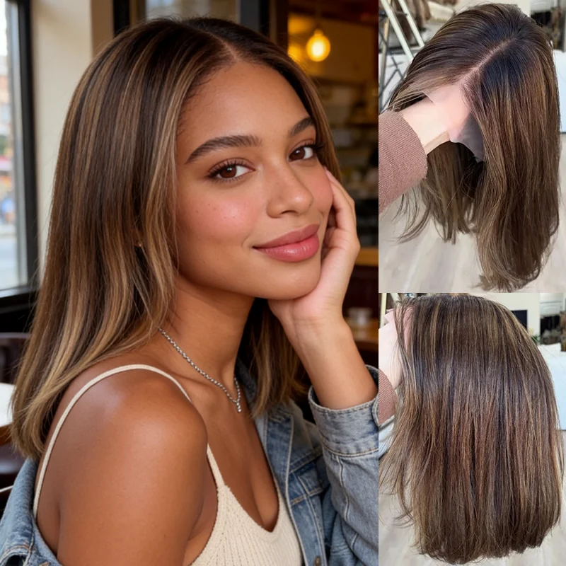 middle-part-13x4-ombre-brown-with-blonde-streaks-highlights-synthetic-hd-lace-front-wig-for-white-balck-women-short-straight-bob