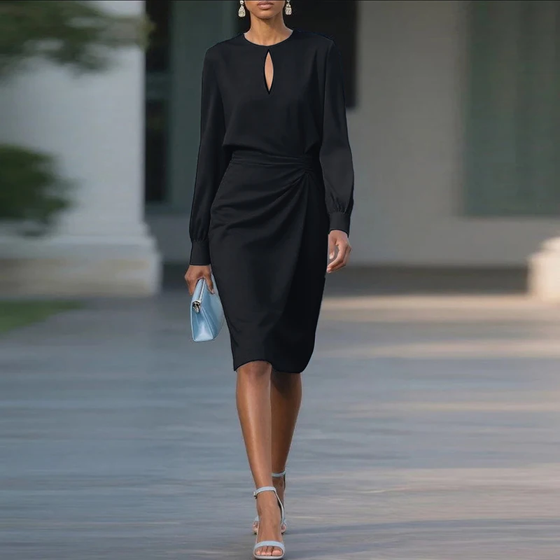 dresses satin Stretch Satin Long Dress With Wrap-Over Slit And Lace-Up Back
