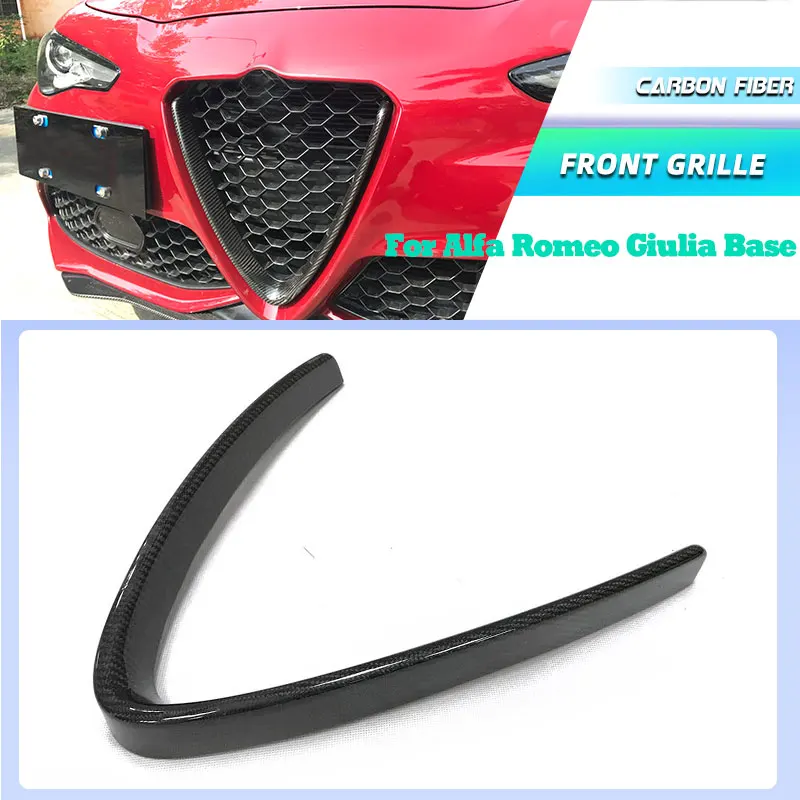 Dry Carbon Fiber Car Front Grill Mesh Frame for Alfa Romeo Giulia Base Sedan 2015-2021 Racing Grille Trim V Shape Body Kit