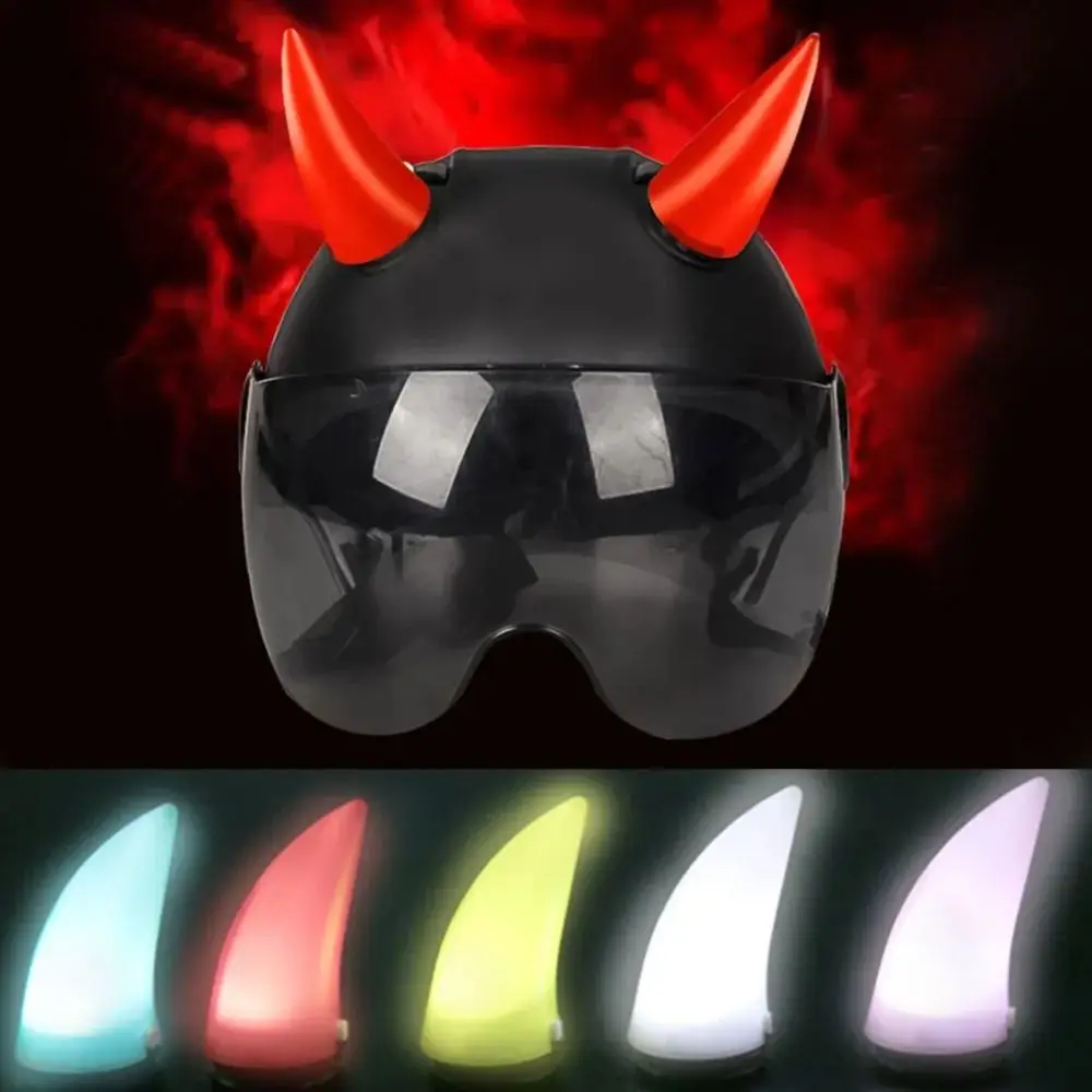 PP Devil Horn Decor Quick Release Universal Fit Horn Accessory Waterproof Shell LED Glowing Helmet Ornament Night Driving