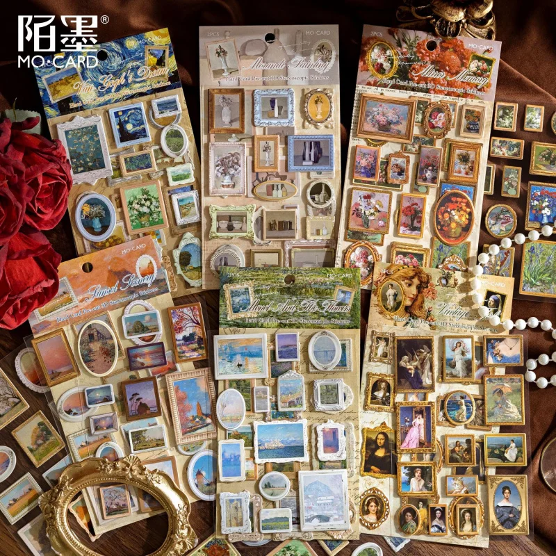 قطعتان من الملصقات المسطحة ذات الطلاء الزيتي الشهير، والمطبوعات الفنية الكلاسيكية وتفاصيل عالية الوضوح، ذاتية اللصق للمجلة DIY