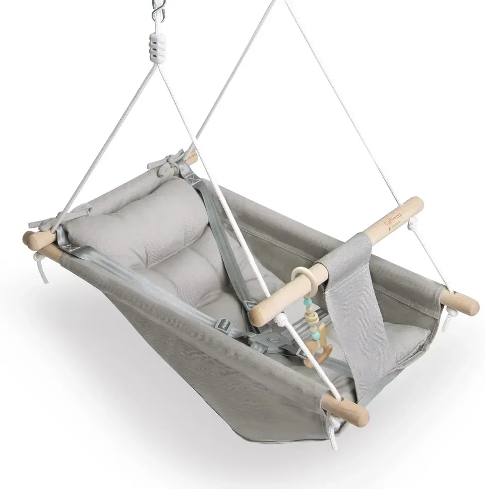 

Canvas Hammock Swing for Baby to Toddler with a Comfortable Seat, Macaroon Wooden Toy, Adjustable 5-Point Harness,3 Modes