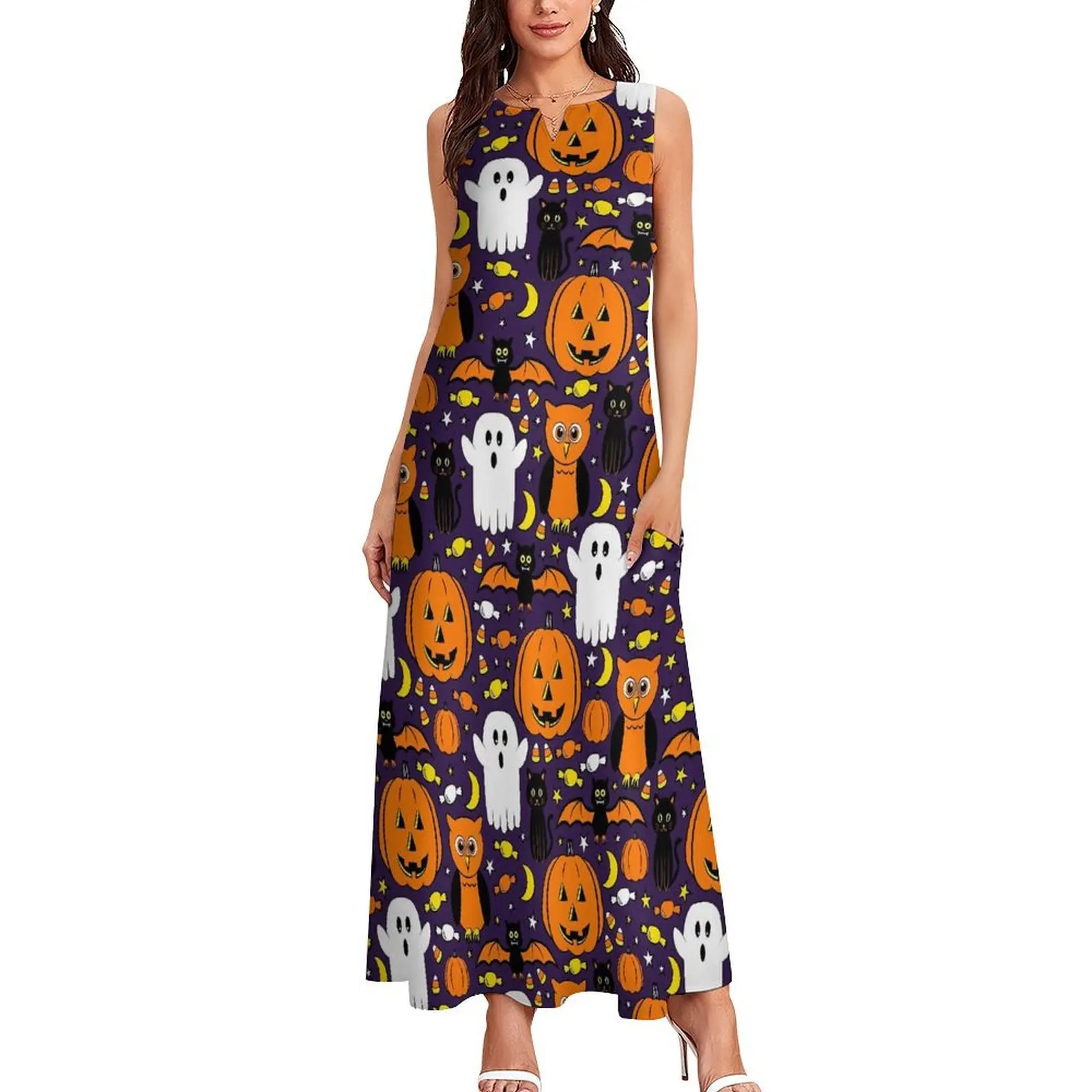 Happy Haunts Dress Summer Ghost And Pumpkin Street Wear Casual Long Dresses Women Elegant Maxi Dress Gift