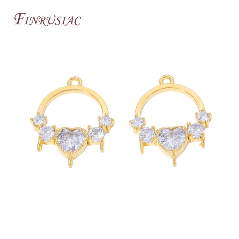 1/2/4Pcs 18K Gold Plated Brass CZ Heart Circle Multi-loop Connectors For DIY Earrings Necklace Jewelry Making Components