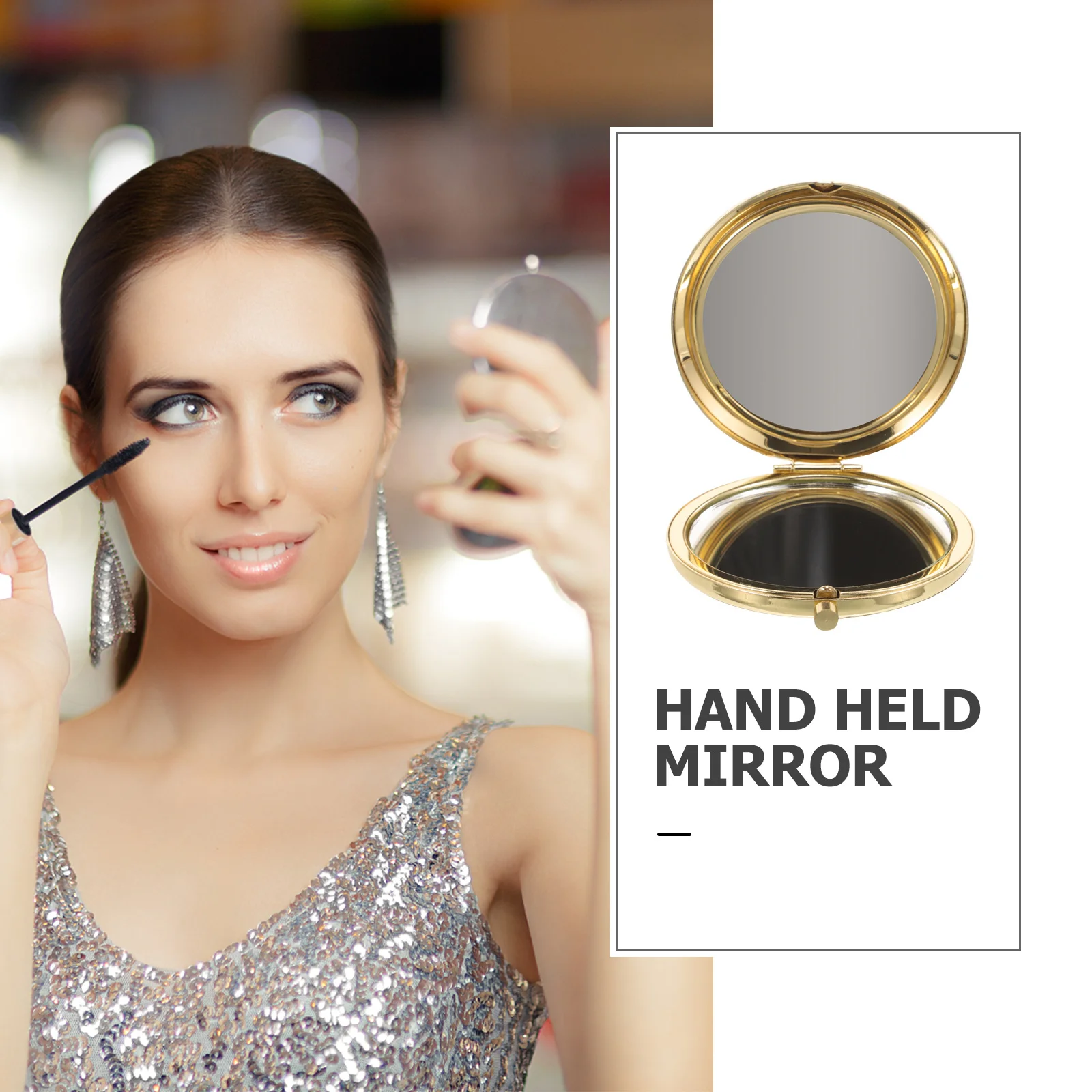 مرآة مدمجة لحقيبة اليد، مرآة مكياج صغيرة بلمسة نهائية ذهبية عتيقة مع انعكاس واضح، مثالية للسفر في الهواء الطلق #2