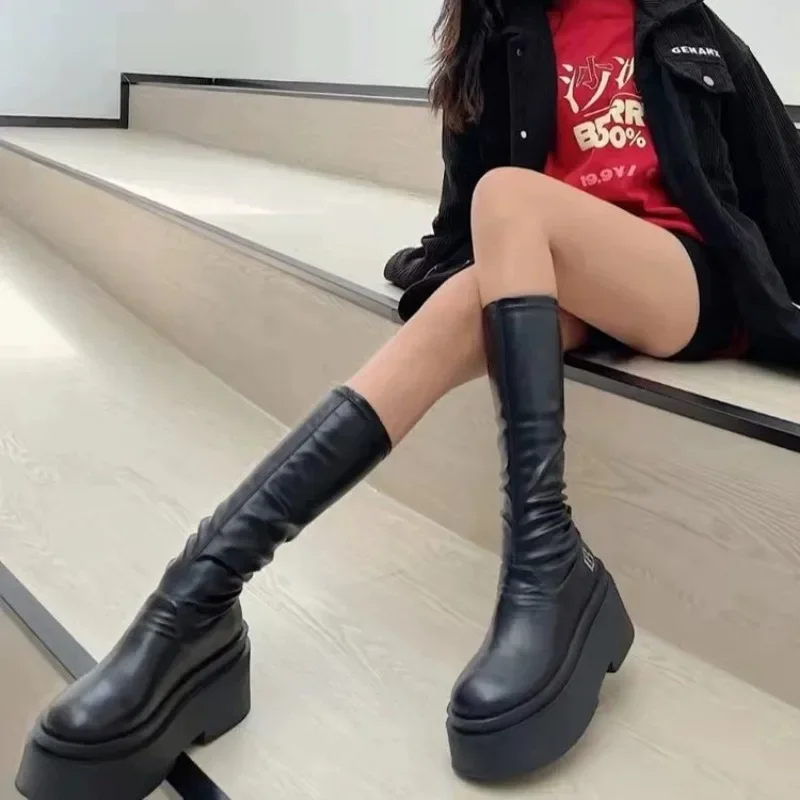 Sexy Women Knee High Boots Pu Leather Soft Platform Ladies Shoes Autumn Winter 2024 Fashion Female Boots Women's Long Boots Q138