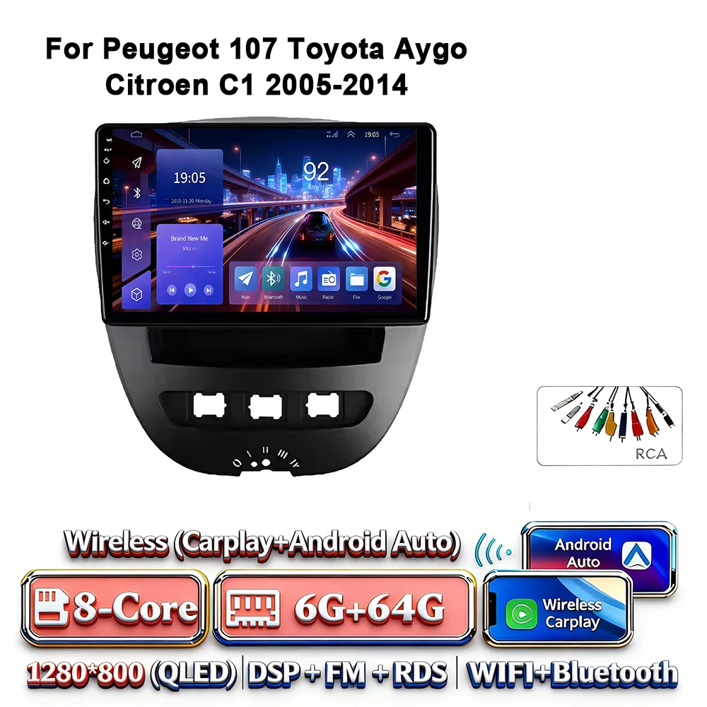 Android 17 Carplay Auto 4G WIFI autoradio voor Peugeot 107 Toyota Aygo Citroen C1 2005-2014 GPS BT DSP touchscreen multimedia