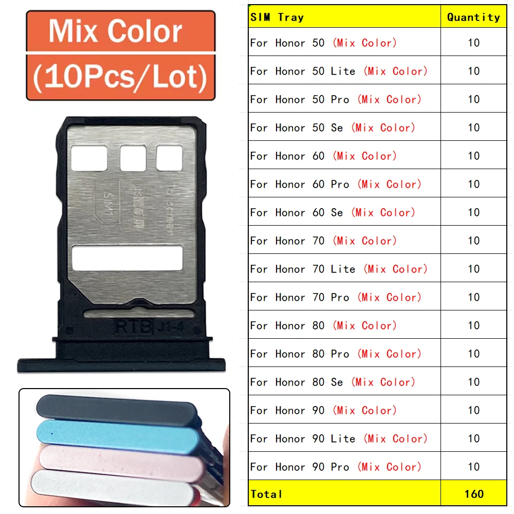 10Pcs, Micro Nano SIM Card Holder Tray Slot Holder Adapter Socket For Huawei Honor 50 60 70 80 90 Pro Se Lite 5G