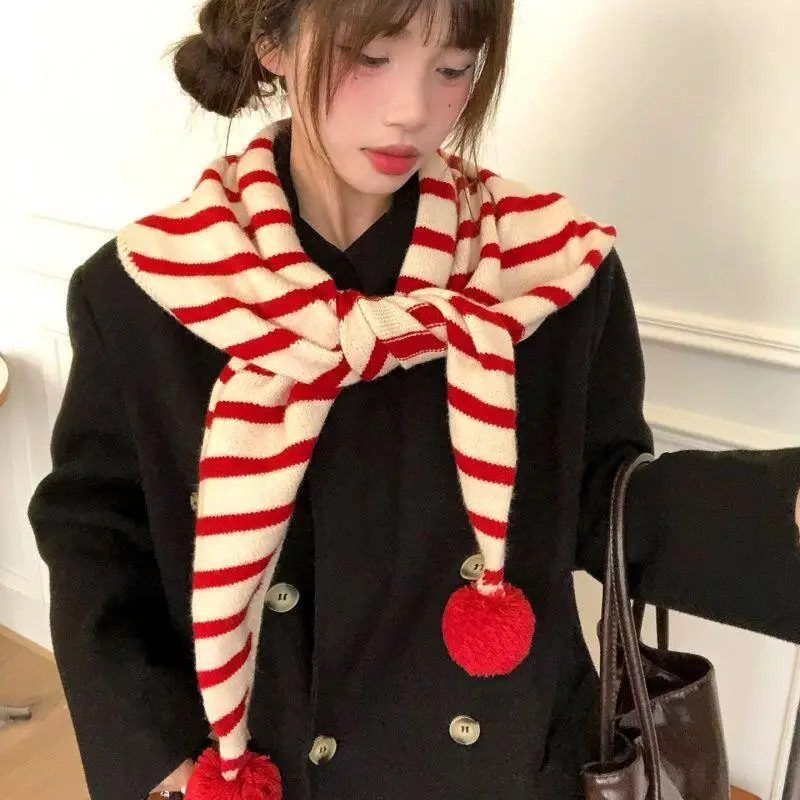 

Stripe Knit Scarf Women Winter Korean Style New Thick Warm Neck Warmer Scarf for Women Students Casual Fashion Accessories Cute