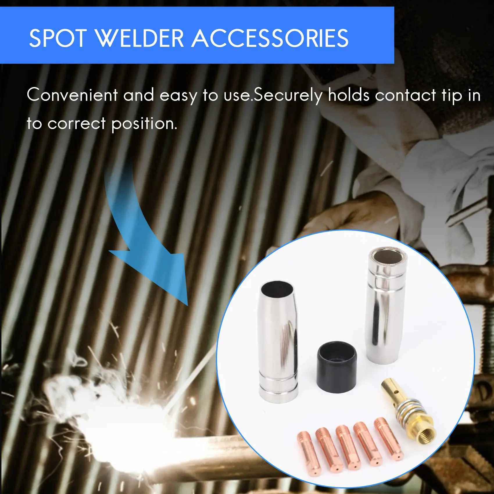 9Pcs/Set 15Ak Mig/Mag Welding Nozzle Contact Tips 0.8X25Mm M6 Gas Connector Holder Set Ad068+
