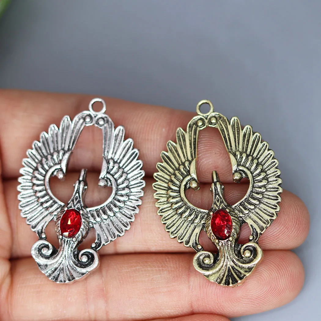 Colgante de pájaro Fénix de circón para hombres, joyería DIY, collar, llaveros, fabricación de artesanías, dijes eslavos vikingos, 2 piezas por lote