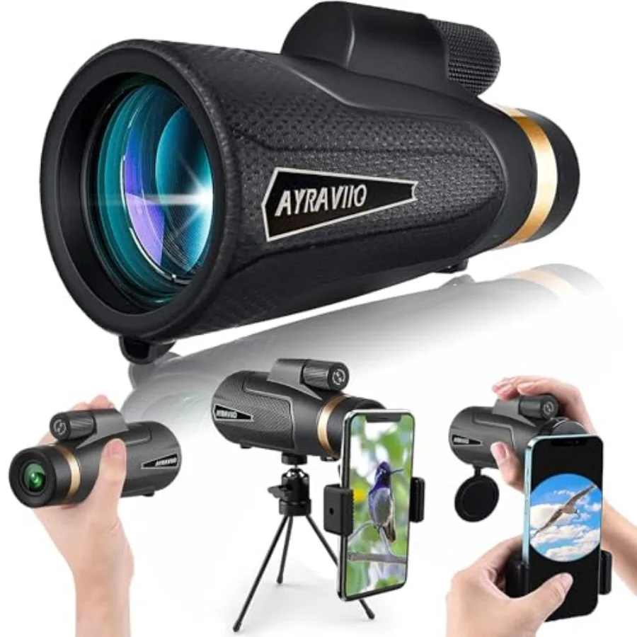

Birthday Gifts for Men Dad Husband Him Young, 12x60 Powerful Monocular Telescope with Phone Adapter and Tripod, SMC and BAK4 Pr