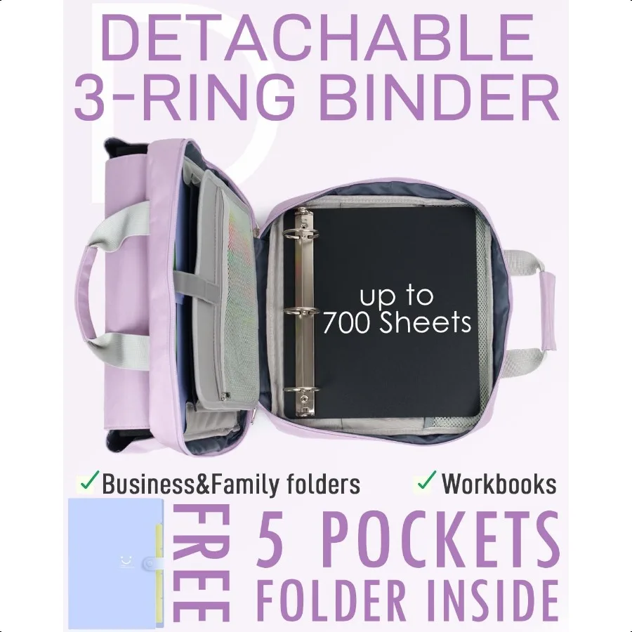 Сумка-переплет на молнии с 3 кольцами, ручкой и плечевым ремнем, большой карман для ноутбука 3 дюйма, расширяющаяся папка для файлов, 5 планшетов, школьная плата K