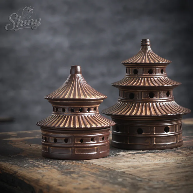 

Chinese Vintage Ceramic Pagoda Altar Disc Incense Burner Indoor Incense Burner Desktop Decorative Zen Ornaments