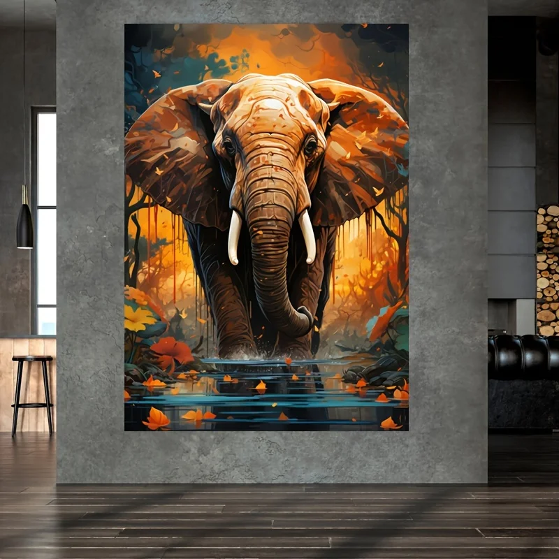 Frameless canvas paintings,Forest Elephant Posters and Prints Wild Animal Art Canvas Painting Wall Art Picture for Living Room H