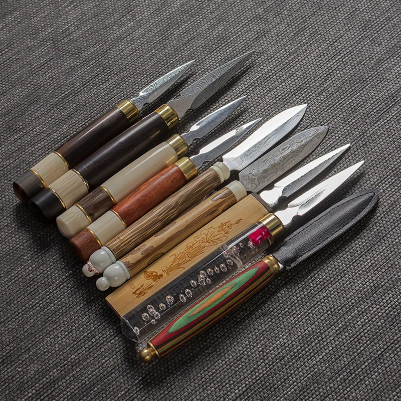 1Pcs Damascus Tea knife Pu\'er Tea Knife Ebony Stainless Steel Tea Needle Tea Cone Chinese style gift 12 models