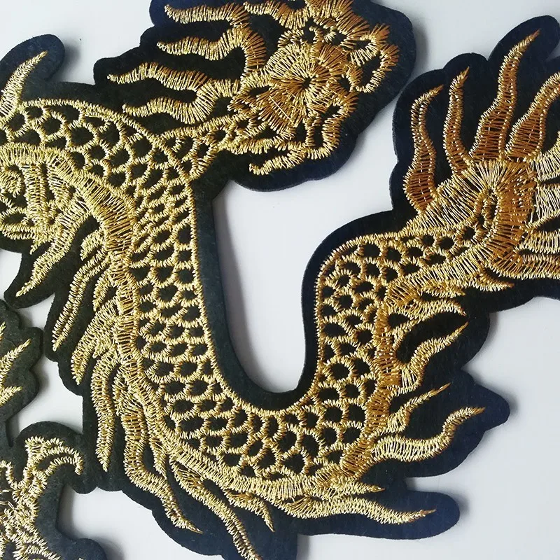 Exquisite Animal Golden Chinese Dragon Embroidery Patches Iron On Clothes Applique for DIY Clothing Accessory Patch