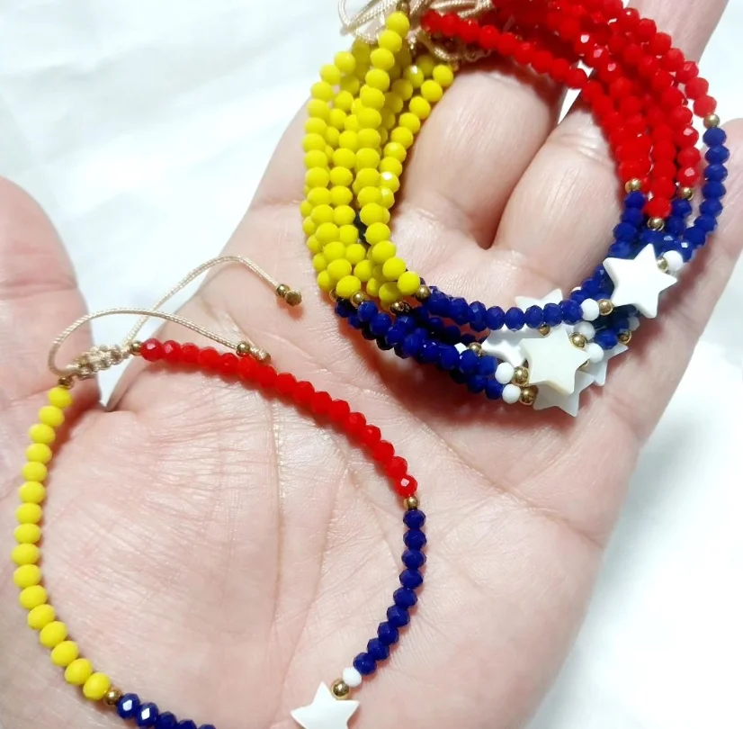 Handmade Venezuela flag copper beads string bracelet, Venezuelan jewelry Bracelets for Women men